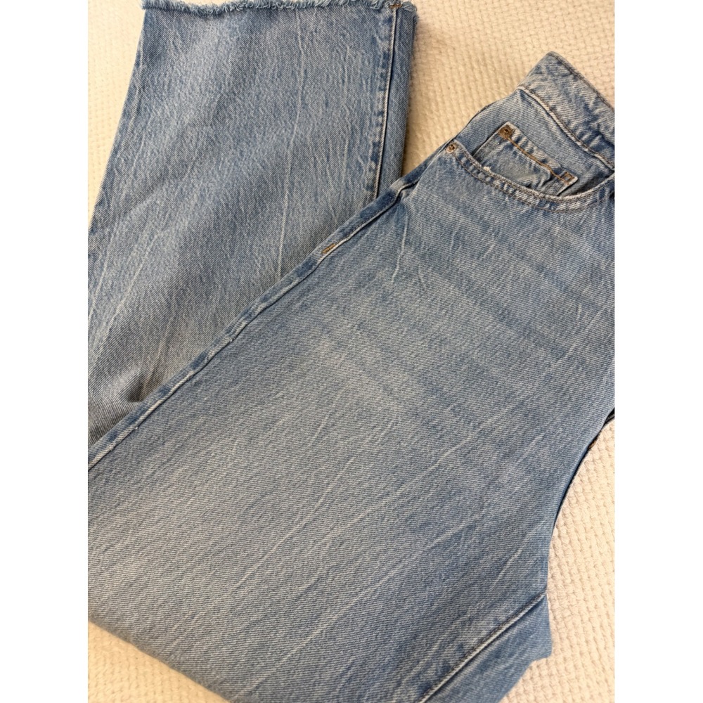Garage Denim Wide Leg Distressed Light Wash Blue Jeans Size 7 28 Raw Hem